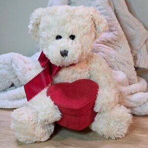 15" Teddy Bear With Red Heart Velvet Gift Box Excellent Tom's Toys